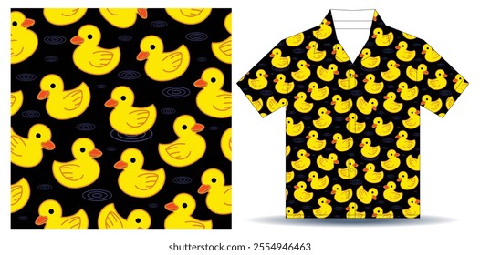 Yellow duck seamless pattern with black background, Duck seamless pattern vector rubber duck tile background repeat wallpaper scarf isolated cartoon illustration yellow