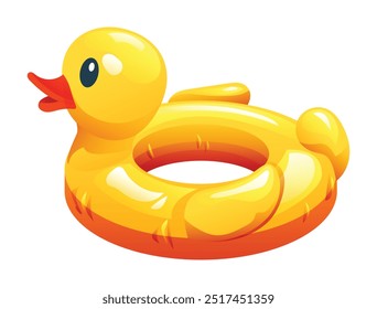 Flotador inflable de la piscina en forma de pato amarillo. Vector ilustración de dibujos animados