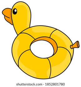 yellow duck shaped water buoy. vector illustration of cartoon doodle sticker draw