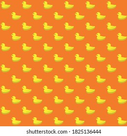 yellow duck sitting side view with orange background repeat pattern