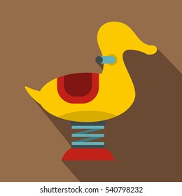 Yellow duck spring see saw icon. Flat illustration of yellow duck spring see saw vector icon for web isolated on coffee background