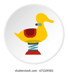 Yellow duck spring see saw icon in flat circle isolated vector illustration for web