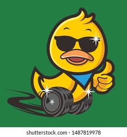 yellow duck with tires character vector