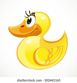 Yellow duck toy for children isolated on white background