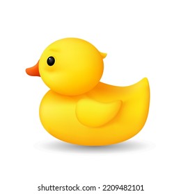 Yellow duck toy. Fun floating rubber bath and shower cute toy fun plastic fun with funny design for vector kids