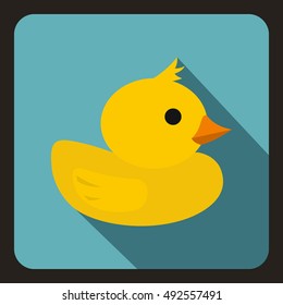 Yellow duck toy icon in flat style on a white background vector illustration