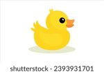 Yellow duck toy. Inflatable rubber duck. Vector illustration, flat design element, cartoon style, isolated on white background, side view.