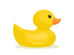 Yellow Duck Toy. Inflatable Rubber Duck. Vector Illustration, Flat Design Element, Cartoon Style, Isolated On White Background, Side View.