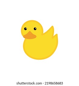 Yellow duck toy. Inflatable rubber duck. Vector illustration, flat design element, cartoon style, isolated on white background, side view.
