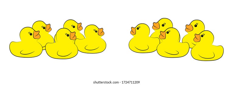 Yellow duck toy on white background. Business, Leadership, Teamwork or Friendship Concept. Vector