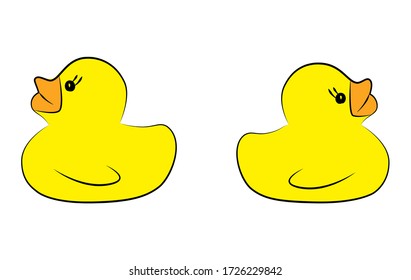 Juguete de pato amarillo sobre fondo blanco. Conflicto empresarial, liderazgo, trabajo en equipo o concepto de amistad. Vector