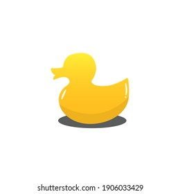 Yellow duck toy, Rubber duck icon, Golden Duck logo. Vector illustration, flat design element, cartoon style, isolated on white background.