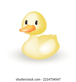 Yellow Duck Vector. Cute Duckling, 3d Cartoon Character.  Kawaii Bird. Suitable For Baby Products, Children's Books, Goods.