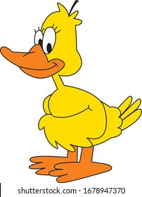 Yellow Duck Vector Illustration. Happy duck Illustration on a white background. Yellow Duck with orange beak.