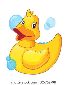 yellow duck to wash, duck for bathing, washing, vector cartoon illustration
