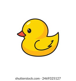 Yellow duckling in cartoon style, rubber duck. Vector illustration isolated on white background.
