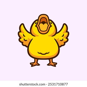 Yellow Duckling with Outstretched Wings Vector Cartoon Illustration Joyful