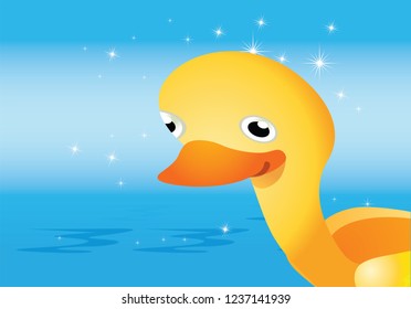 Yellow ducklings float on the water.