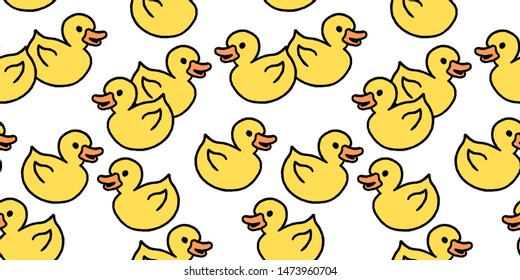 Yellow ducks bath toy. Doodle style seamless texture.