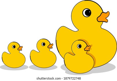 Yellow ducks ,illustration, vector on white background.