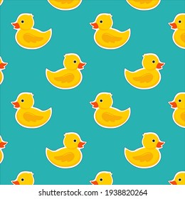 yellow ducks on a blue background pattern