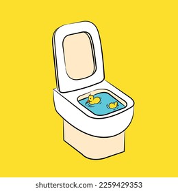 yellow ducks swimming in the toilet. duck. 