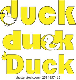 Yellow, ducks, wordplay, playful, bold text.