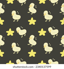yellow ducky with sparkling yellow stars background