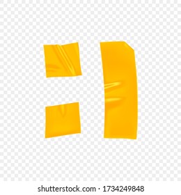 Yellow duct repair tape isolated on transparent background. Realistic yellow adhesive tape piece for fixing. Adhesive paper glued. Realistic 3d vector illustration