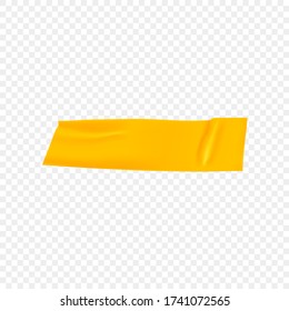 Yellow duct repair tape isolated on transparent background. Realistic yellow adhesive tape piece for fixing. Adhesive paper glued. Realistic 3d vector illustration