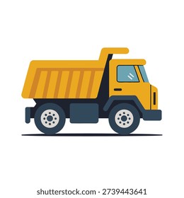 Yellow dump truck cartoon vector, construction vehicle illustration for kids book, road work theme, builder birthday party, preschool learning design