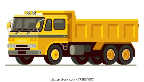 yellow dump truck in modern flat style vector illustration