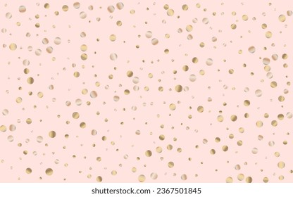 Yellow Dust Anniversary Pink Background. Christmas Dot Texture. Golden Confetti Festive Banner. Polka Isolated Backdrop.