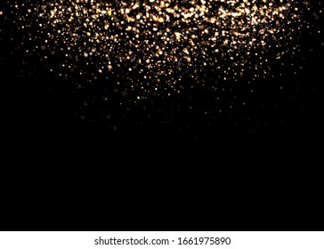 Polvo amarillo. La luz hermosa brilla. Las partículas de polvo vuelan en el espacio. Efecto Bokeh. Rayos horizontales de luz. Rasgos brillantes de polvo sobre un fondo oscuro.
