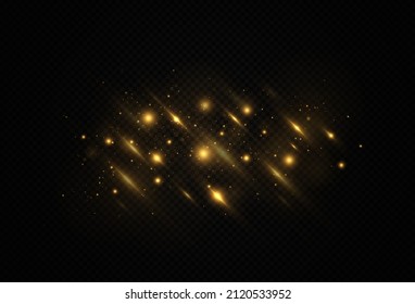 Yellow dust. Beautiful light flashes. Dust particles fly in space. Sparkling magical dust particles.