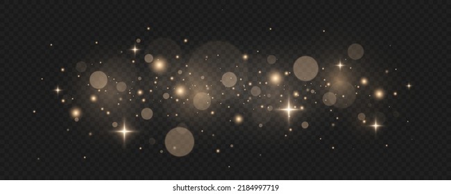 Yellow dust. Beautiful light flashes. Dust particles fly in space.