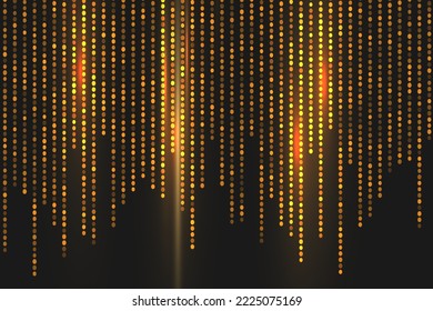 Yellow dust. Beautiful light flashes. Dust particles fly in space. Bokeh effect. Horizontal light rays. Glowing streaks of dust on a dark background