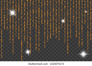 Yellow dust. Beautiful light flashes. Dust particles fly in space. Bokeh effect. Horizontal light rays. Glowing streaks of dust on a dark background
