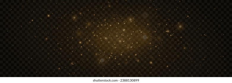 Yellow dust. Beautiful light flashes. Dust particles fly in space. Bokeh effect. On a transparent background.