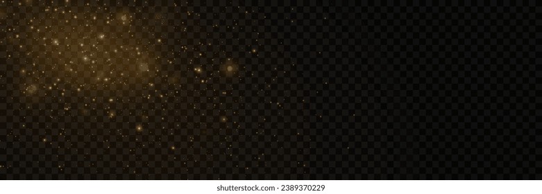 Yellow dust. Beautiful light flashes. Dust particles fly in space. Bokeh effect. On a transparent background.