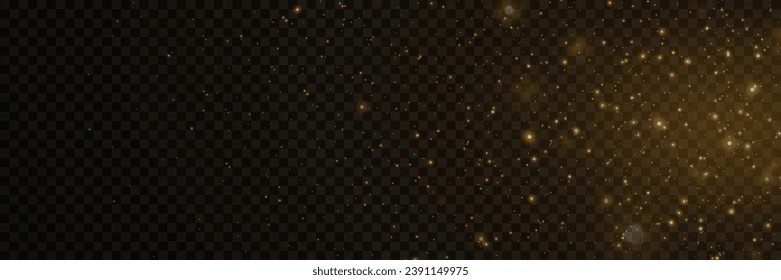 Yellow dust. Beautiful light flashes. Dust particles fly in space. Bokeh effect. On a transparent background.