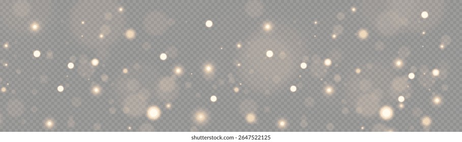 Yellow dust. Beautiful light flashes. Dust particles fly in space. Bokeh effect. Horizontal light rays. Glowing streaks of dust on a dark background