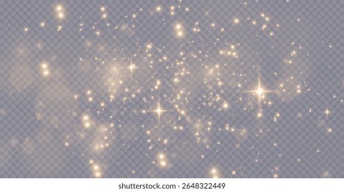 Polvo amarillo. Hermosa luz destella. Las partículas de polvo vuelan en el espacio. Efecto Bokeh. Horizontales rayos de luz. Rayas brillantes de polvo sobre un fondo oscuro