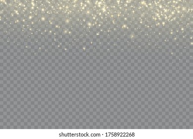 Yellow dust. Bokeh effect. Beautiful light flashes. Dust particles fly in space. horizontal light rays. Glowing streaks of dust on a dark background.