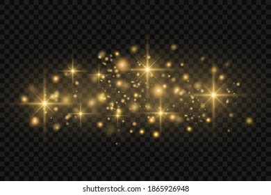 Polvo amarillo. Efecto Bokeh. Se enciende una luz preciosa. Las partículas de polvo vuelan en el espacio. rayos de luz horizontales. Rasgos brillantes de polvo sobre un fondo oscuro.