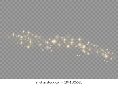 Polvo amarillo. Efecto Bokeh. Se enciende una luz preciosa. Las partículas de polvo vuelan en el espacio. rayos de luz horizontales. Rasgos brillantes de polvo sobre un fondo oscuro.