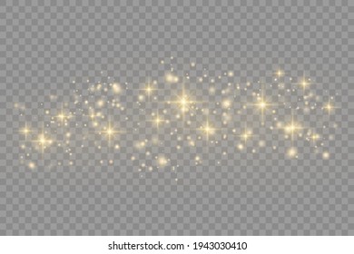 Polvo amarillo. Efecto Bokeh. Se enciende una luz preciosa. Las partículas de polvo vuelan en el espacio. rayos de luz horizontales. Rasgos brillantes de polvo sobre un fondo oscuro.