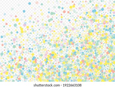 Yellow Dust Carnaval Transparent Background. Fun Dot Card. Celebration Round Backdrop. Pastel Polka Flying Texture.