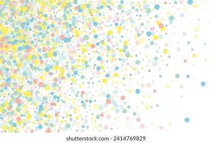 Yellow Dust Fun White Background. Celebrate Rain Wallpaper. Vector Dot Texture. Green Round FallingFestive Illustration.