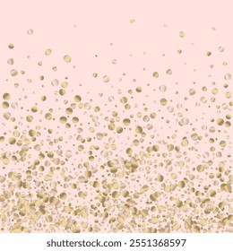 Yellow Dust Glamour Pink Background. Shiny Sparkle Pattern. Gold Polka Falling Texture. Confetti Rich Card.